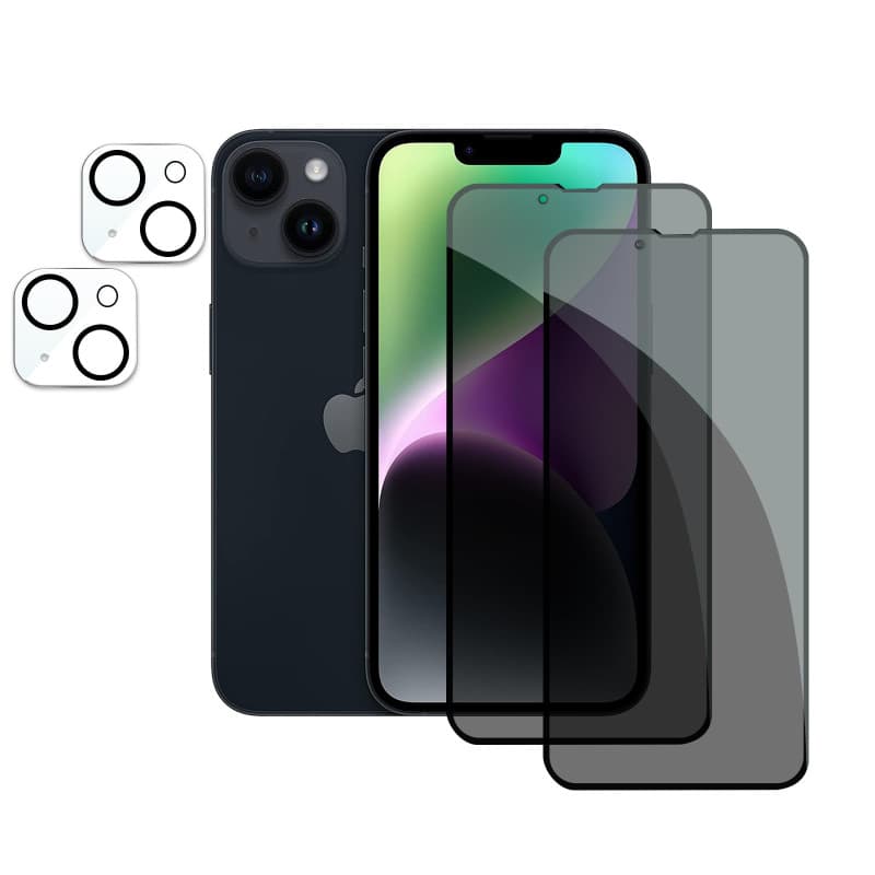 2 Pièces Verre Trempé Anti-Espion pour iPhone 14 avec 2 Pièces Caméra Arrière Protecteur, Protecteur D'écran de Confidentialité,