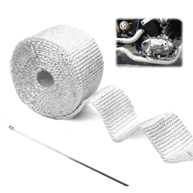 Bande Thermique Echappement, 5m x 5cm Bande d'Échappement avec 2 Attaches de Câble Isolant Thermique Echappement pour Tuyeau Col