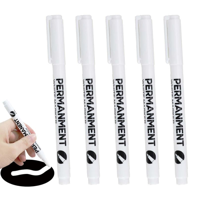 Gudemoore 5 PCS Stylo Blanc Imperméable et SéChage Rapide, Marqueur Blanc Permanent, largeur de trait 1 mm, pour Bois, Pierre, P