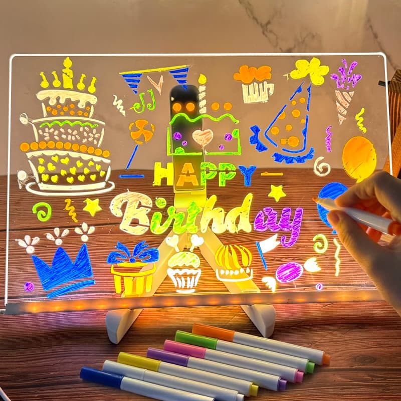 Tableau Acrylique Lumineuse Message LED, Tableau en acrylique avec 7 Couleurs Stylo, Avec Support Réglable, Tableau D'écriture L