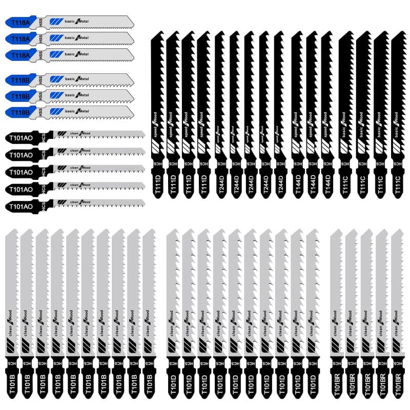 Firschoie Lot de 52 Lames de scie sauteuse, Lame de scie à métaux professionnelle à haute teneur en carbone, 10 modèles, Lame de