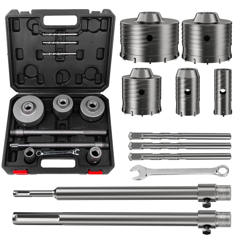 WinGluge Kit de Couronnes de Forage Creuses pour Béton 30mm, 40mm, 68mm, 80mm,100mm Avec Adaptateur SDS, Scie Cloche à Béton Jeu