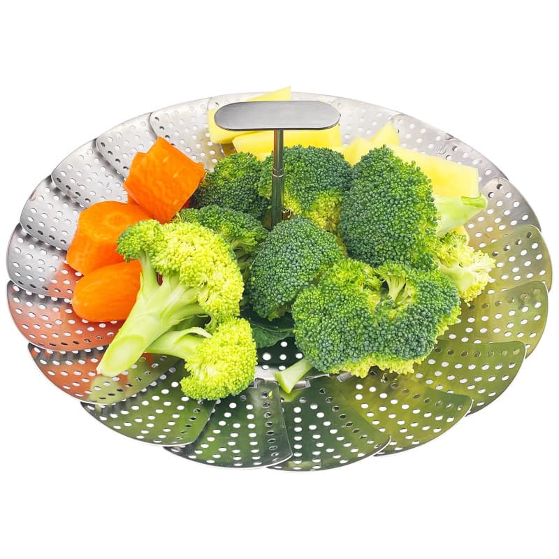 Dyaucwpo Panier Vapeur INOX, Pliable Panier à Vapeur pour Légumes(16-25.4cm), Paniers Cuit-Vapeur Inoxydable à Manche Télescopiq
