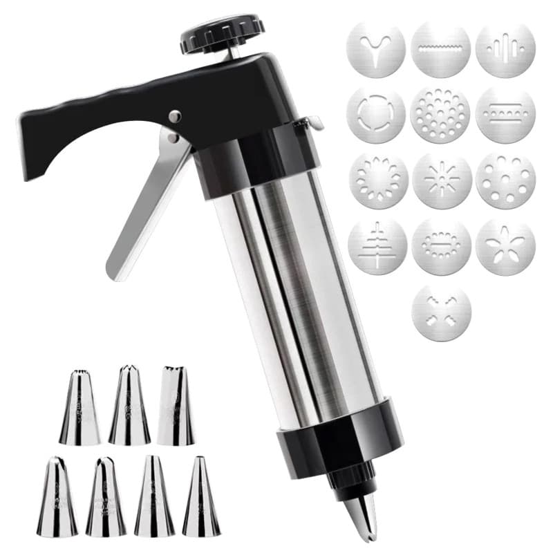Dyaucwpo Pistolet à Patisserie, Presse à Pâtisserie en Acier Inoxydable, Machine à Biscuits, Presse à Biscuits Avec 13 Gabarits,