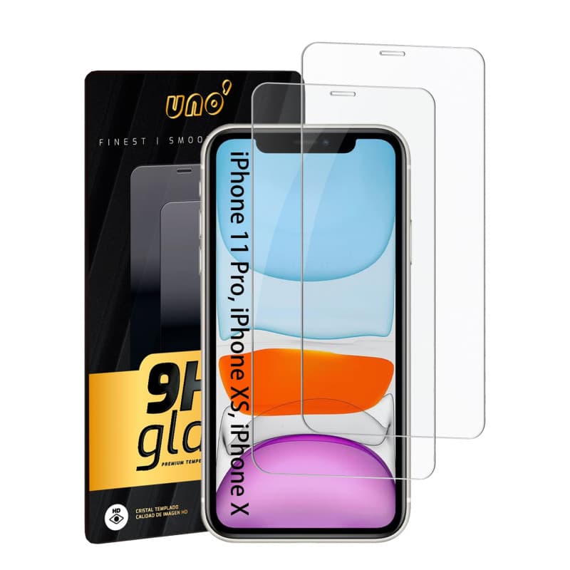 Lot de 2 films protecteurs d'écran pour iPhone 11 Pro, iPhone XS, X, en verre trempé ultra résistant 9H, anti-rayures, sans bull