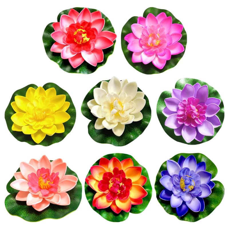 Lot de 8 fleurs de lotus artificielles - Décoration de piscine - Fleurs de lotus artificielles - Décoration de bassin en plein a