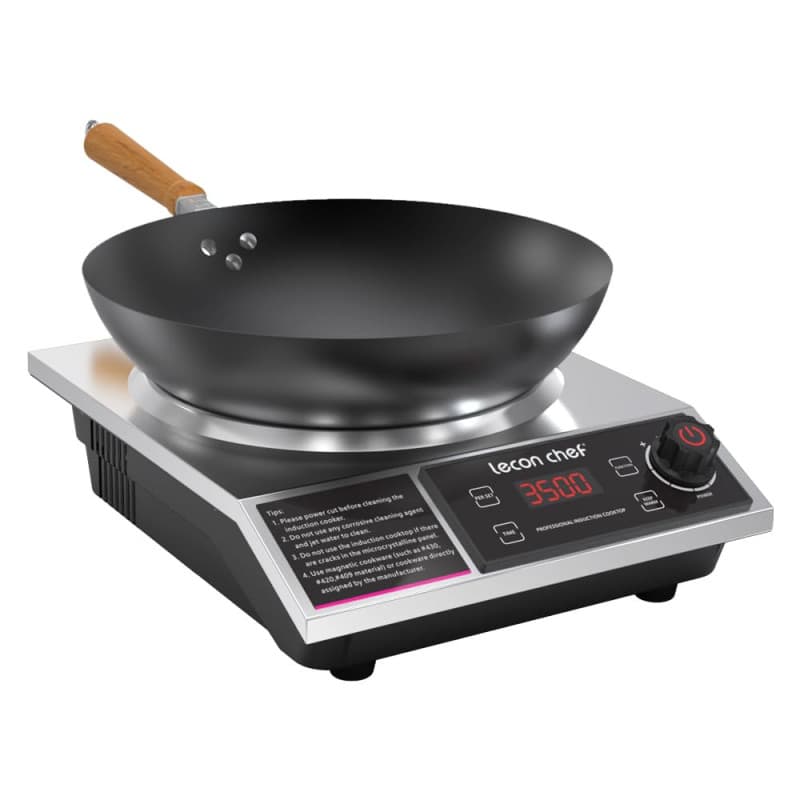 Lecon Chef Plaque à induction avec wok, plaque à induction simple 3500W, plaques chauffantes, capacité de charge 60 KG, minuteri