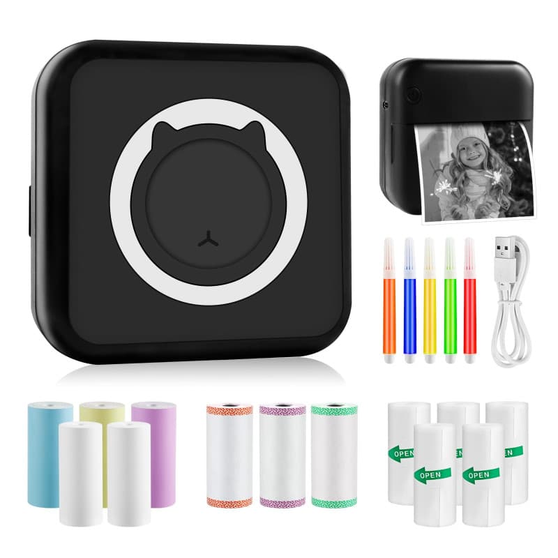 GuKKK Imprimante Photo Portable, Mini Imprimante Photo Instantané sans Fil, Imprimante Thermique sans Fil BT Imprimante Mobile,