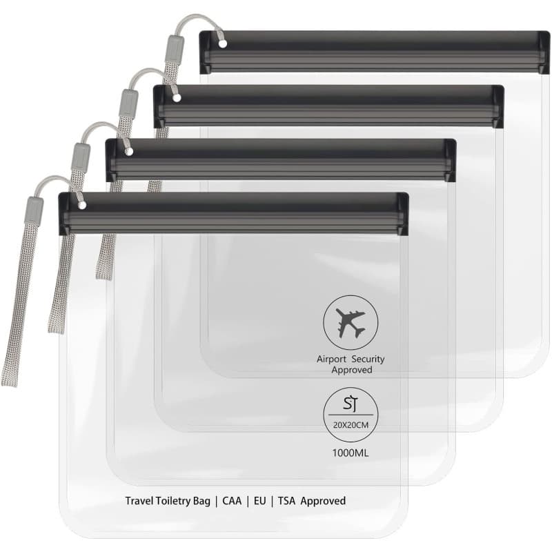 SLIJAR Lot de 4 Trousses de Toilette Transparente pour Voyage,approuvées par la TSA 20 x 20 cm kit voyage avion Pour Le Transpor
