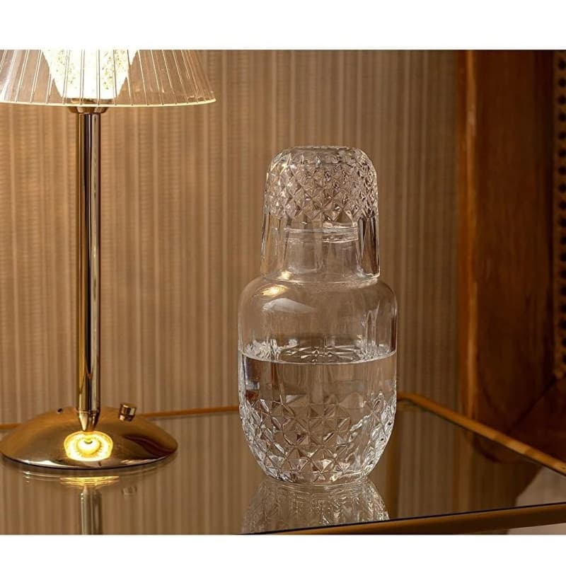 Bedside Water Carafe avec verre Set carafe en verre Carafe à eau de nuit Carafe à eau pour chambre à coucher Carafe à eau Table