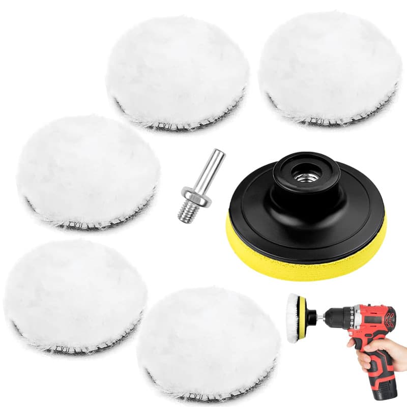 Newpop 7 Pièces Kit Polissage Voiture, 80 mm Pad Polissage Voiture, Disque Polissage en Laine, Tampon de Polissage en Laine D'Ag