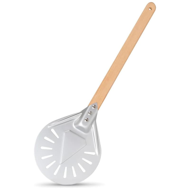testyu Pelle a Pizza Ronde 7 Pouces, Pelle Pizza Perforée en Aluminium avec 40cm Longue Poignée en Bois Amovible Poignée Antidér