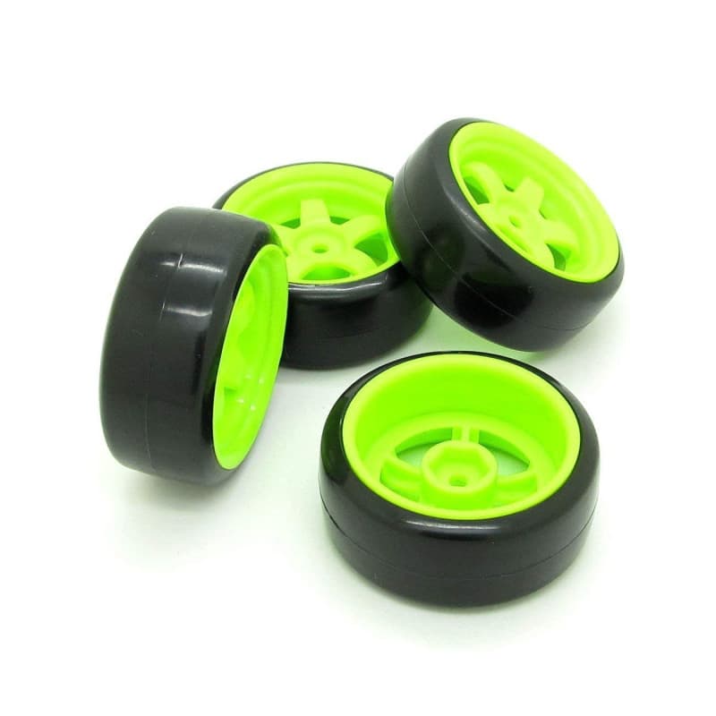 Pxyelec Lot de 4 jantes vertes de 12 mm et pneus lisses pour voiture RC 1/10