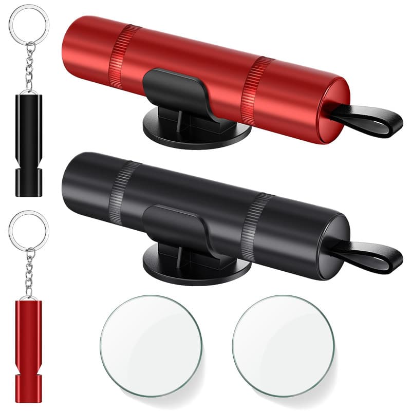 Zikenis 2 Pièces Marteau de Sécurité pour Voiture,Brise Vitre Coupe Ceinture,2 en 1 Coupe Ceinture Brise Vitr avec Socle,pour Vo