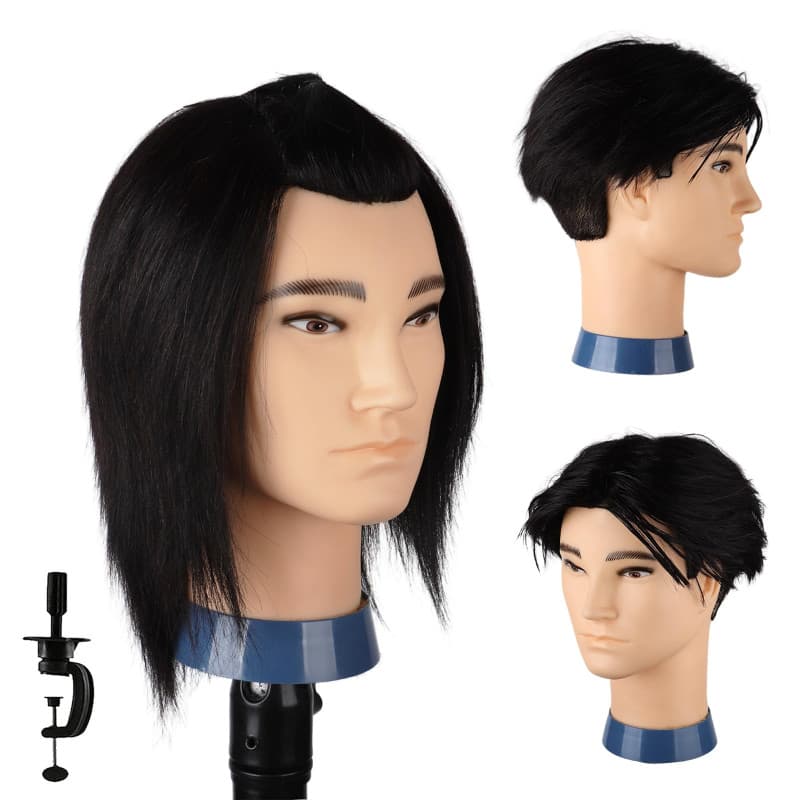DaizySight Tete a Coiffer Professionnel Homme, Tete Maleable Coiffure avec 100% Cheveux Naturels Humains, Tête D’exercice Manneq