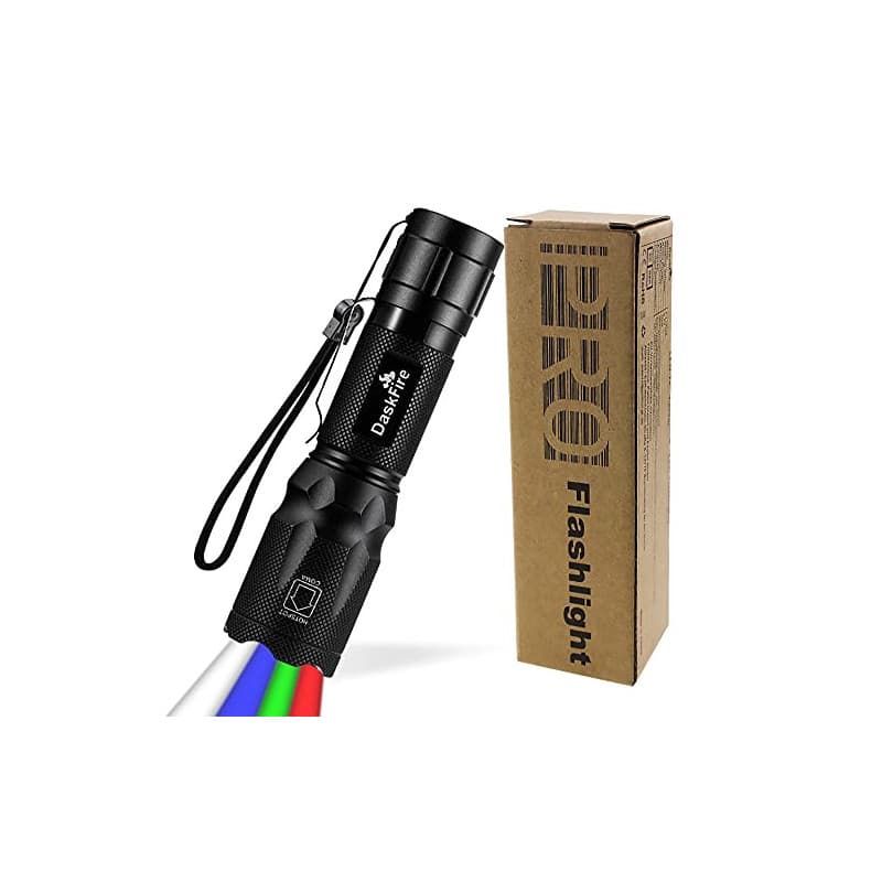 DaskFire Lampe Torche 4 en 1 Super Bright 900 Lumen Rouge & Vert Lumière Bleue Lampe de Poche Multifonctionnelle Poche Réglable