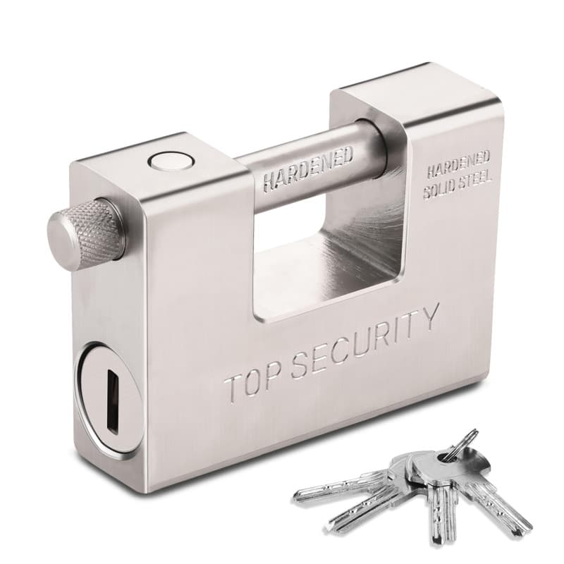 Cadenas robuste de 94 mm avec 5 clés, Cadenas Clé avec anse solide en acier trempé de 12,7 mm d'épaisseur, Cadenas à Clé de sécu