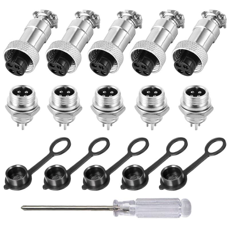 Aiqeer 5 Pièces 4 Broches GX12 Aviation Connecteur, 12 mm Fileté Panneau Métal Aviation Câble Connecteur, 5A Mâle Femelle Aviati