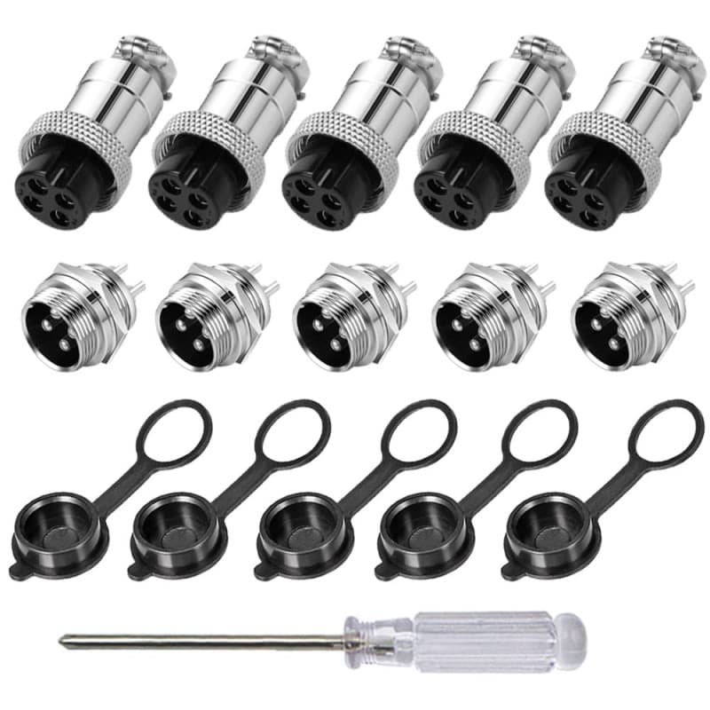 Aiqeer 5 Pièces 4 Broches GX16 Aviation Connecteur, 16 mm Fileté Panneau Métal Aviation Câble Connecteur, 5A Mâle Femelle Aviati