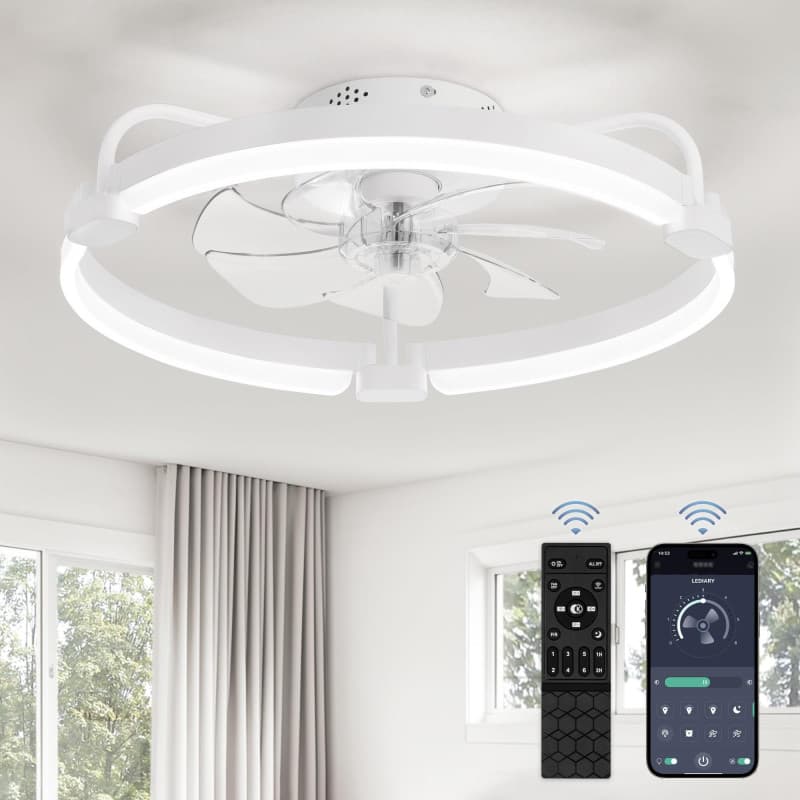 ZMISHIBO Ventilateur de Plafond avec Lumière et Télécommande, 52,5 cm, Température de Couleur Réglable 3000-6000K, Ventilateur L