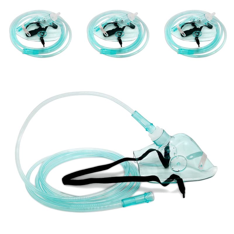 Lot de 3 - Masque à oxygène standard long pour adulte avec tuyau de 6,6 pouces et élastique réglable - Masque respiratoire O2
