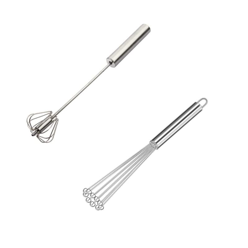 Naisfei Lot de 2 Batteurs à Œufs, Fouet Multifonctionnel Semi-Automatique à Main En Acier Inoxydable, Batteur à Lait, Batteur Ro