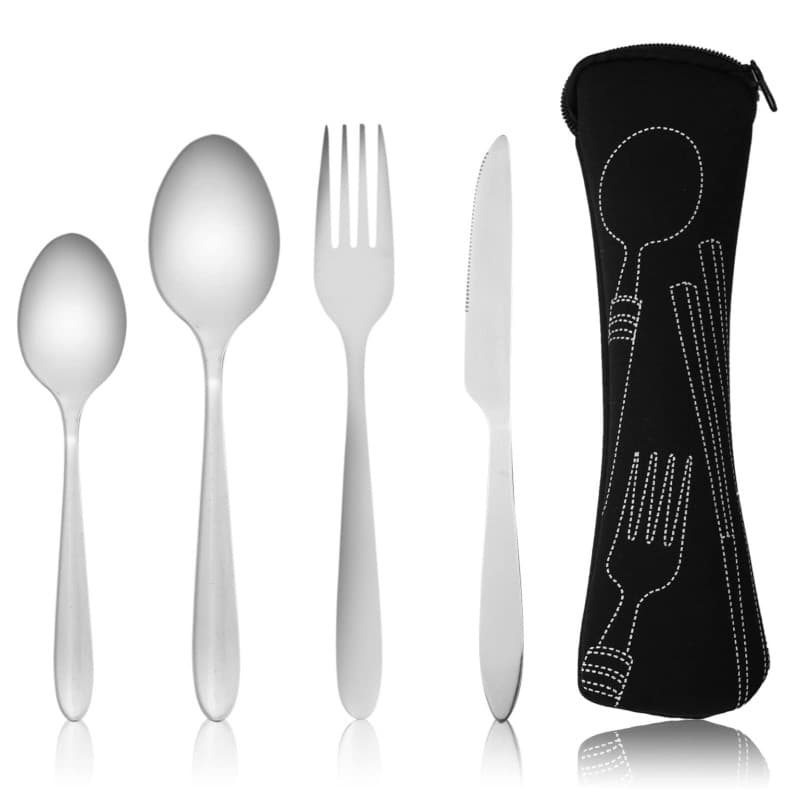 Ensemble de 4 couverts avec étui portable, couverts en acier inoxydable, ensemble d'ustensiles de camping avec sac en néoprène p
