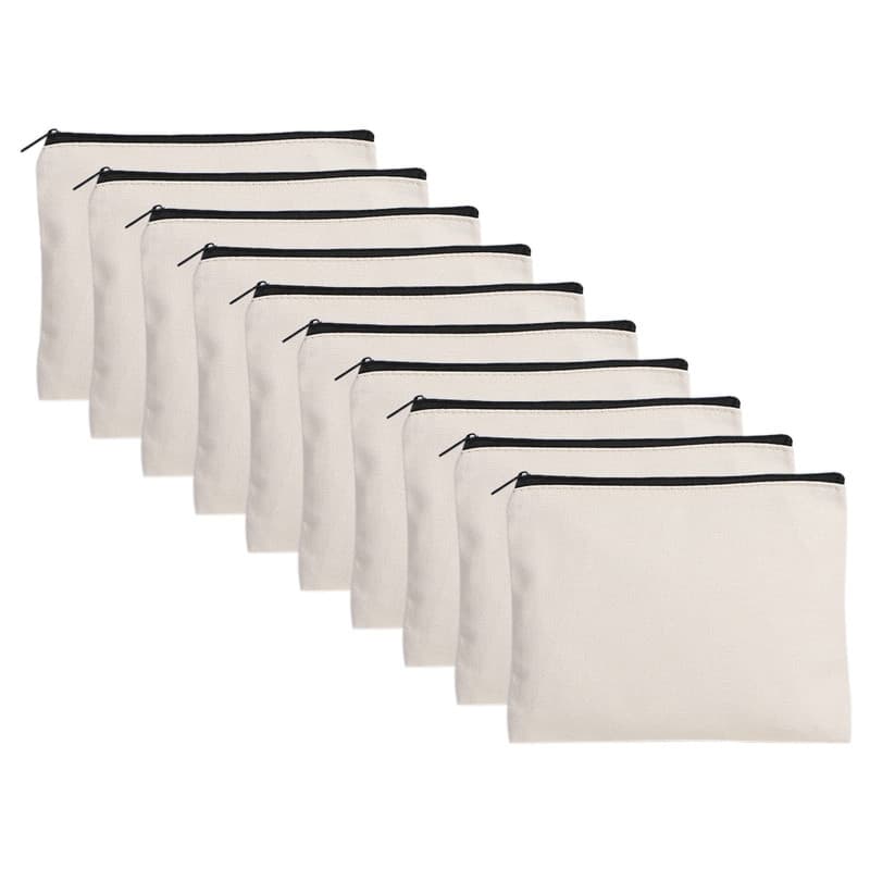 Misazy Pochette Tissu Zippée, 10 Pièces Pochette en Toile Vierge Toile Trousse Pochette Tissu Pochon Tissu Sachet Tissu pour Pei