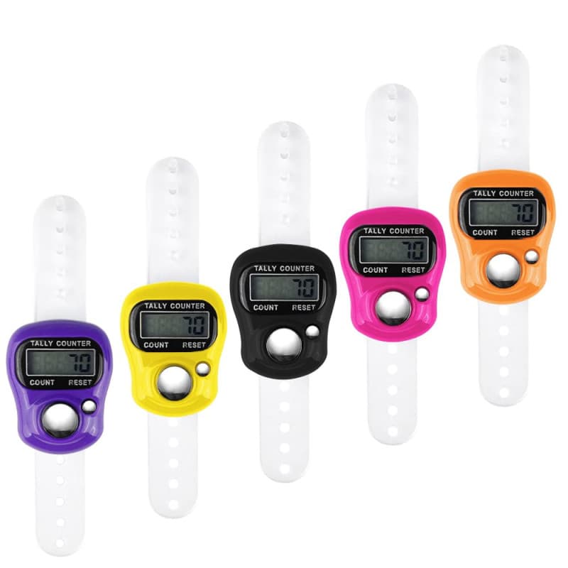 Gvolatee Pack de 5 Compteurs de Doigts, Compteur de Doigts Clicker Compteur de Lignes Mini Compteur de Mains, Affichage LCD à 5