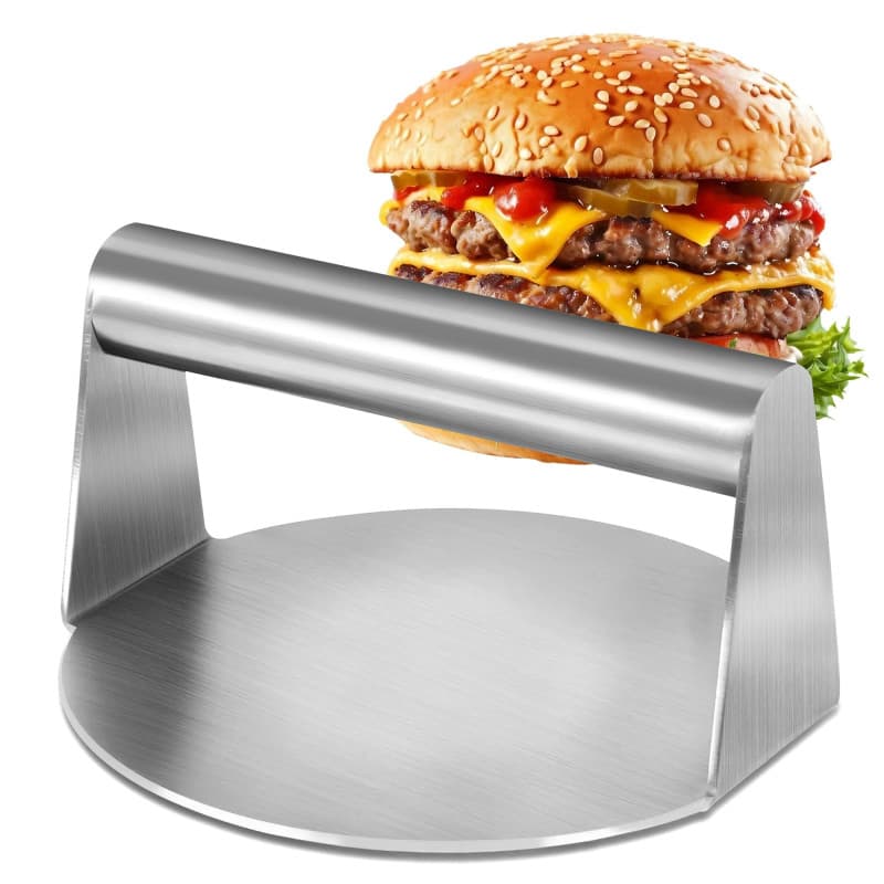 Jesustree Presse à Hamburger en Acier Inoxydable, 5,5 Pouces Ronde Smash Burger, Presse Steak Haché Antiadhésive, Poignée Confor