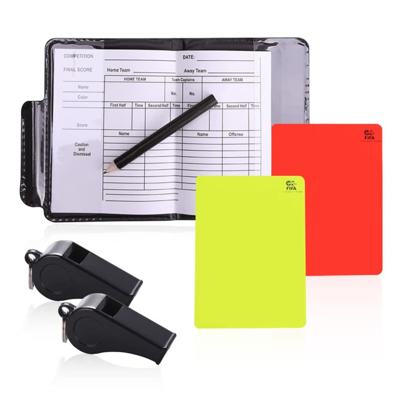 PFLYPF Lot de cartes d'arbitre de football avec 2 sifflets noirs - Carte d'arbitre rouge et jaune durable - Pour la coupe du mon