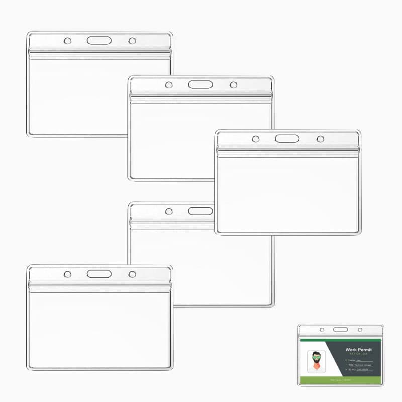 5 Pcs Porte Carte Transparent, Badge Transparent Plastique, Imperméable à l'Eau des Porte-Badges, Étui pour cartes d'identité, p