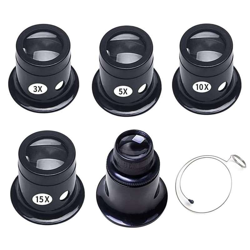 Btzthm 5 Pièces Loupes d'Horloger de Différentes Forces, Montre Horloge Réparation Loupe Kits, Ensemble de Loupes d'Horloger, 3X