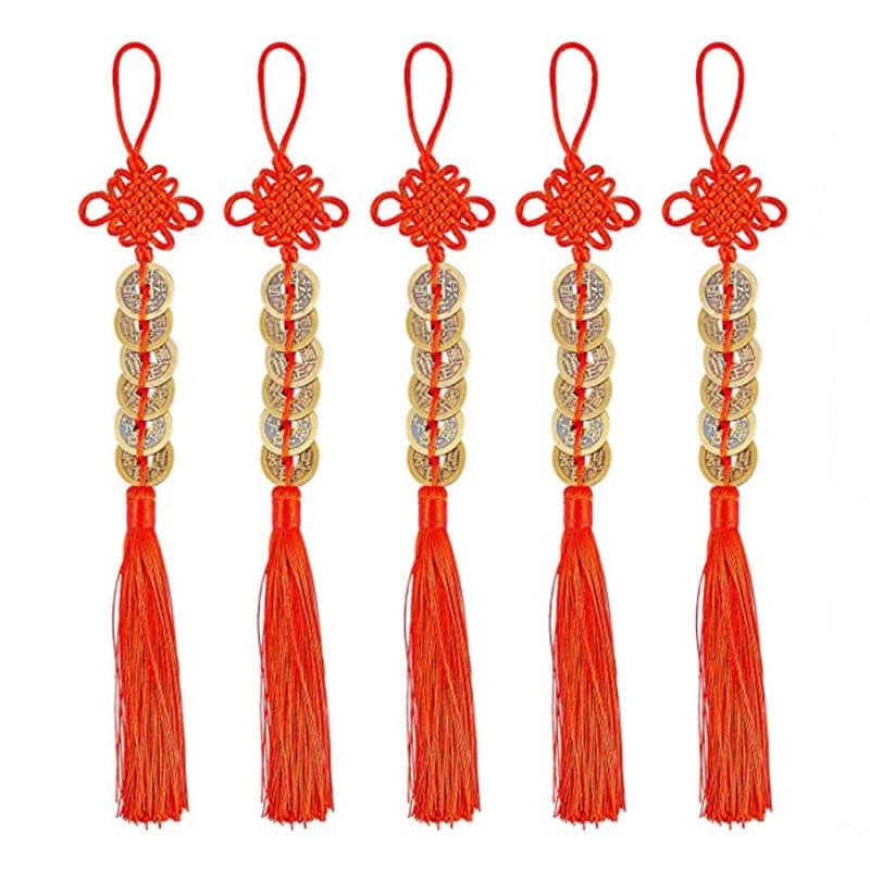 MaoNativey 5 pièces de Feng Shui pièces Chinoises de la Chance pièces de Feng Shui Nœud Chinois et Monnaie Porte-Bonheur en Form