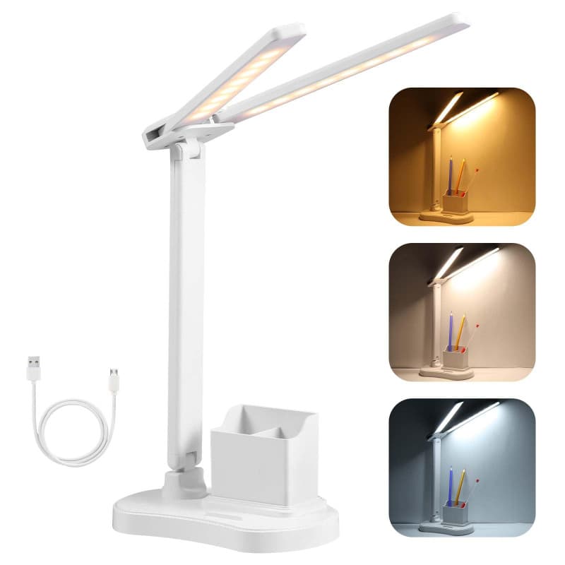 Vinabo Lampe de Bureau LED, 3 Luminosité 3 Couleurs Lampe Bureau, Protection des Yeu Lumiere Bureau USB pour Lire Étude Portable