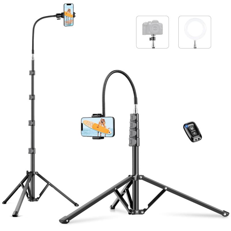 Victiv 224cm Haute Trepied Smartphone, Trépied Téléphone en Aluminium avec Col de Cygne Réglable, Télécommande, Support Telephon