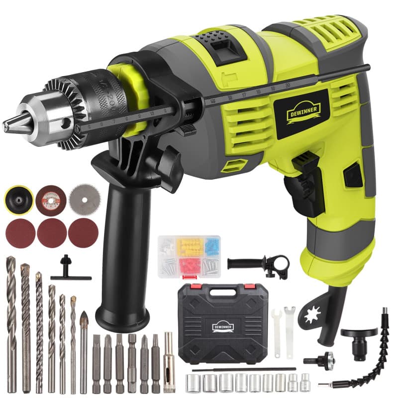 Professional Perceuse-visseuse à Percussion 710W, DEWINNER Perceuse à Percussion Filaire avec 102 Accessoires, 3300RPM, Perceuse