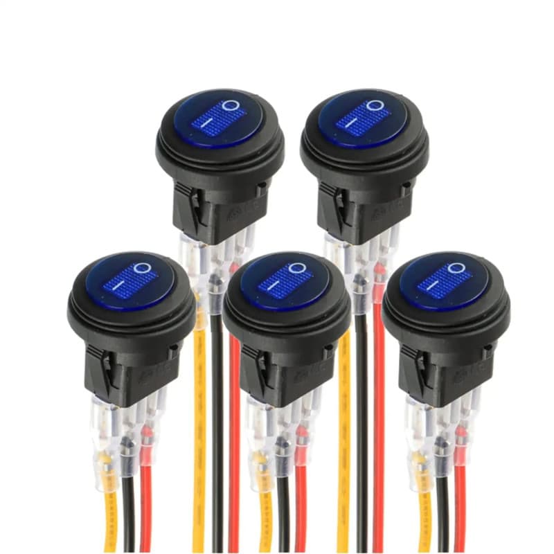 HUAREW bleu LED interrupteur rond électroluminescent KCD1-8 interrupteur à bascule étanche 12V 20A marine et divers éclairage ét