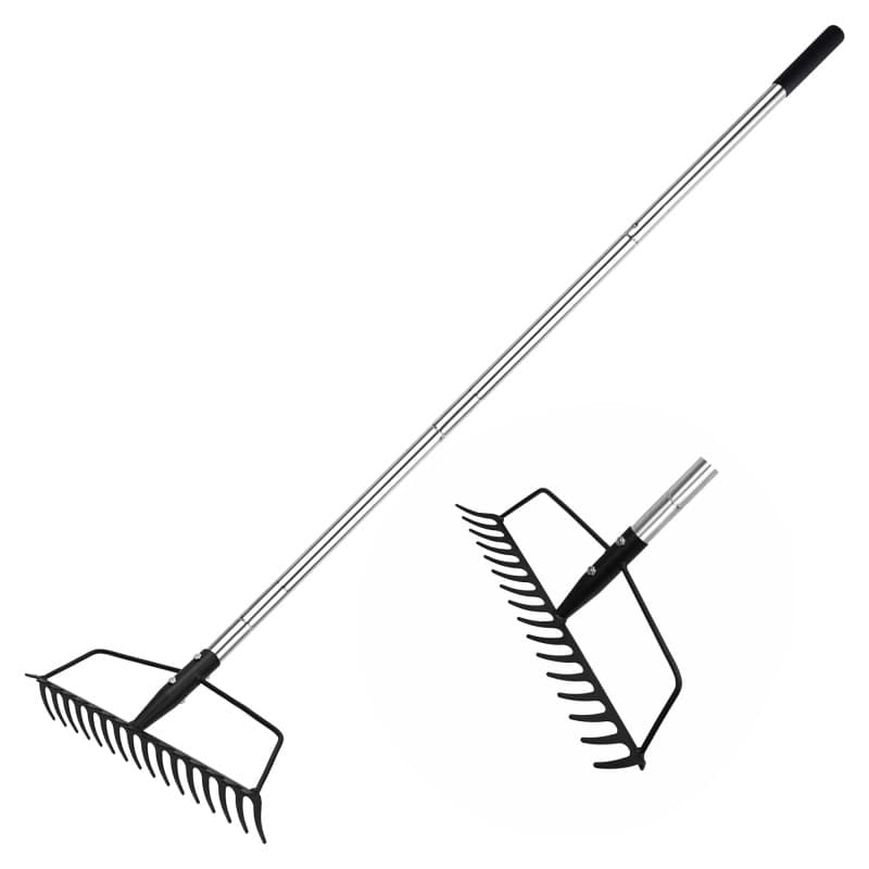 BARAYSTUS Râteau arche de jardin pour pelouse, charge lourde, en acier inoxydable, Râteau de jardin réglable pour niveler le sol