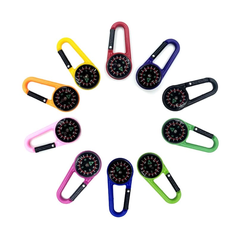 YOYEAH Lot de 20 porte-clés boussole – Mini mousqueton coloré avec design de boussole robuste et précis pour les aventures en pl