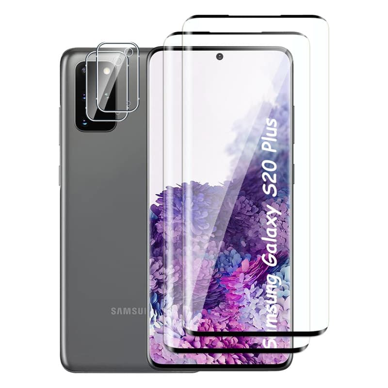 Fyqzio [2+2 Pièces Verre Trempé Pour Samsung Galaxy S20 Plus et Caméra Arrière Protecteur,Sans Bulles,9H Dureté,Anti-Rayures,3D