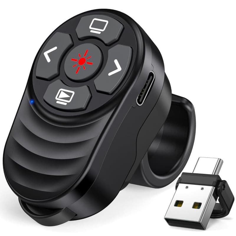 Anneau de Doigt Telecommande Powerpoint Rechargeable Pointeur Presentation, USB/Type-C 2 en 1 PPT Zapette Powerpoint Wireless Pr