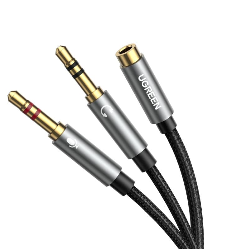 UGREEN Splitter Audio Double Jack 3.5mm Stéréo TRRS Adaptateur Micro Casque Mâle vers 2 Femelle Câble Répartiteur Y Compatible a
