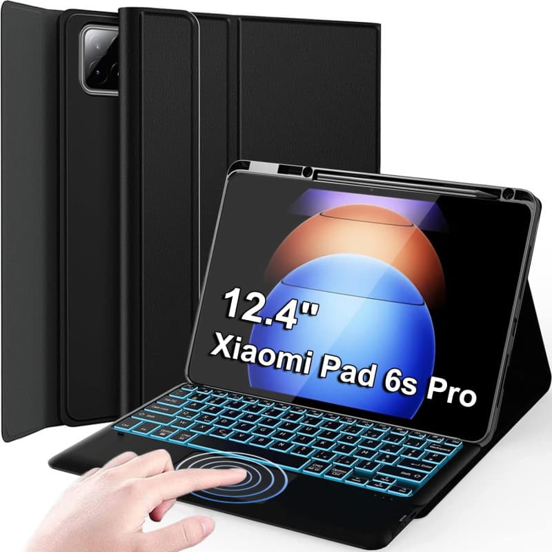 Nanhent Rétroéclairé Clavier Coque pour Xiaomi Pad 6S Pro (2024) 12.4 Pouces Tablette, Smart Touchpad, AZERTY Français Amovible
