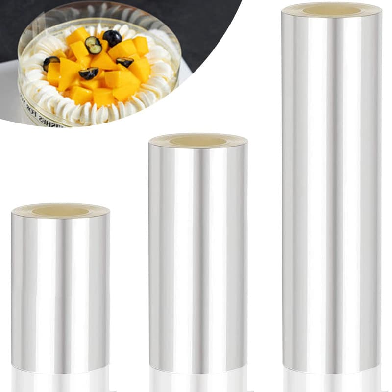 AOKITO 3 Rouleaux Colliers à Gâteau, 8cm/10cm/15cm, Rouleau D'acétate Transparent, Bande D'acétate pour Gâteau Réutilisable, pou