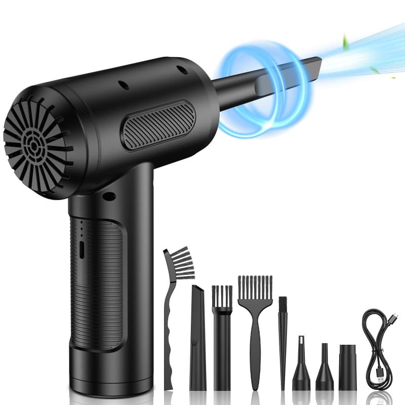 Soufflette Air Comprimé, 3 Vitesses 91 000 tr/min Bombe Air Sec Souffleur PC, Depoussierant Ordinateur Rechargeable par USB Avec
