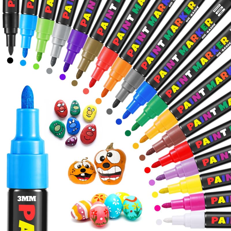 LUZOON Marqueur Peinture Acrylique, 18 Couleurs Marqueur acrylique Ensemble de Stylos de Peinture à L'encre à Base D'huile à Séc