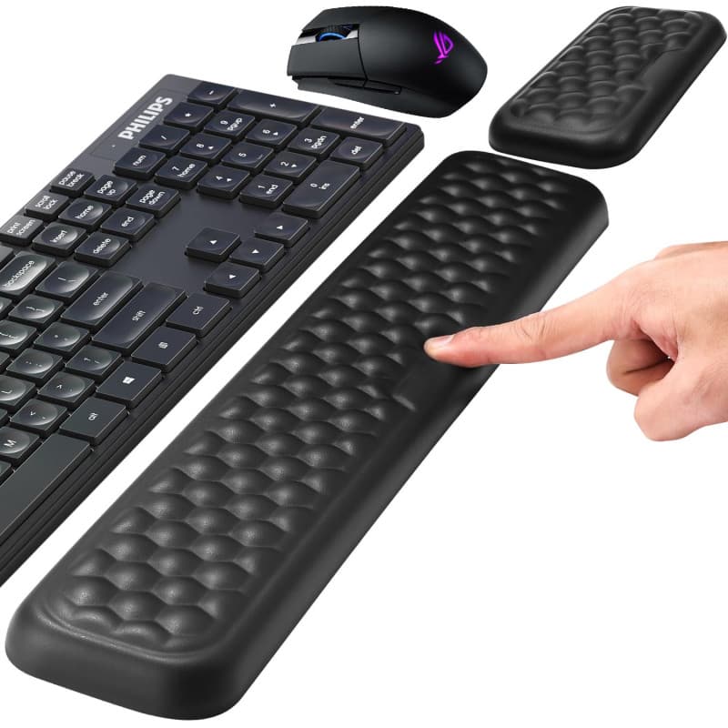 Zaxiva Repose-Poignet Clavier et Souris, Tapis Souris Ergonomique en Mousse à Mémoire, Antidérapante & Imperméable Cuir PU Repos