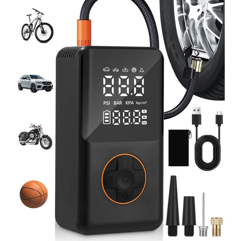 FAOKZE Compresseur à Air Portatif,150PSI Pompe a Velo,Mini Pompe à Air Électrique 4000mAh,Gonfleur Pneus Voiture avec Écran LCD