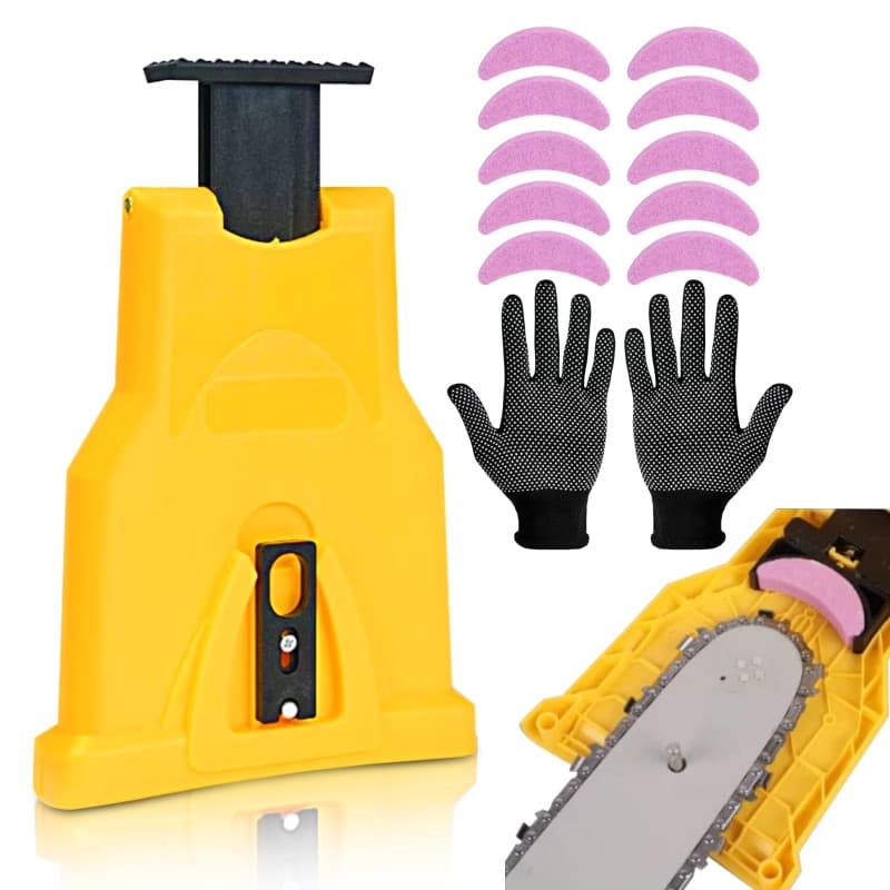 Mokaskaidj Affuteuse de Chaine Tronconneuse, Kit Affutage Chaine Tronçonneuse, Affûteur Portable Tronçonneuse avec 10 Pierres à